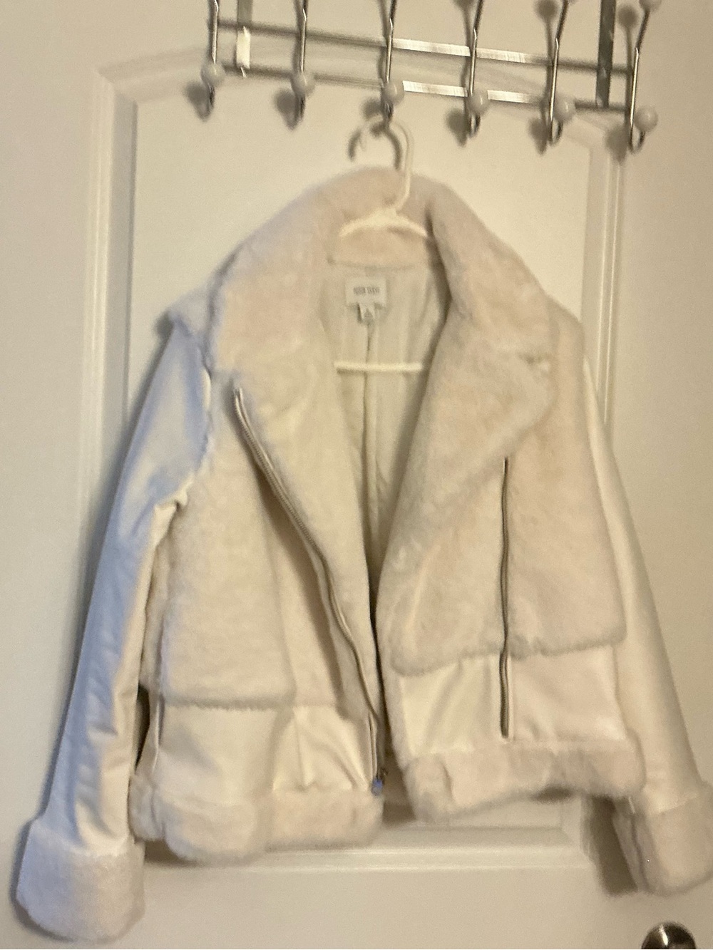 Nine West  Womens Cream Faux Shearling Teddy Jacket Size Small